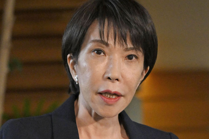 [도쿄=AP/뉴시스]다카이치 사나에 일본 총리가 22일 오전 도쿄 총리 관저에서 북한이 탄도미사일을 발사한 것에 대해 기자들에게 발언하고 있다. 2025.10.22.