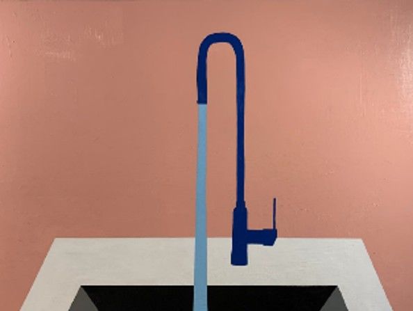 Fountain (2021), Acrylic on Canvas, 91cm x 122cm. 설거지를 마치고 바라본 싱크대의 깨끗함과 청량감을 분수로 표현했다. *재판매 및 DB 금지