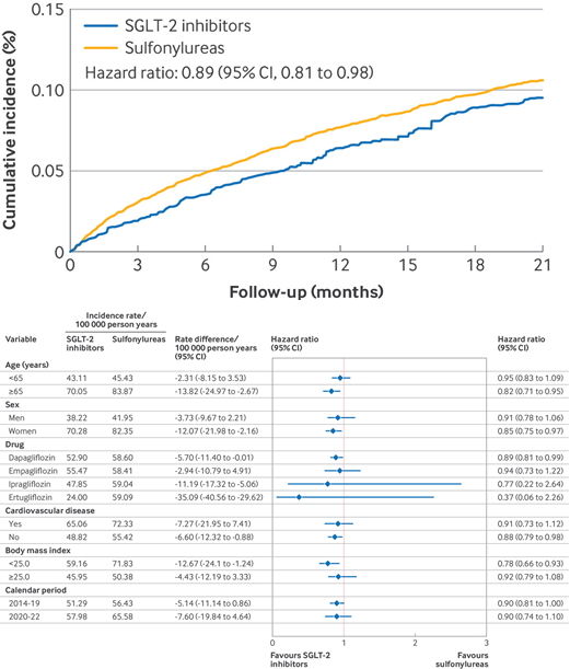 [서울=뉴시스] 제2형 당뇨병 환자에서의 SGLT-2 억제제와 설포닐유레아간 AIRD 위험 비교 결과. (사진=성균관대 제공) 2025.10.22. photo@newsis.com *재판매 및 DB 금지