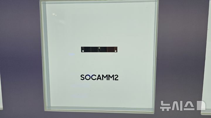 [서울=뉴시스]삼성전자는 22일 서울 코엑스에서 개막한 한국반도체산업협회 주최 'SEDEX 2025(제27회 반도체대전)'에 참석해 최신 고대역폭메모리인 'HBM4'와 차세대 서버용 저전력 D램 '소캠(SOCAMM2)' 등을 전시했다. photo@newsis.com