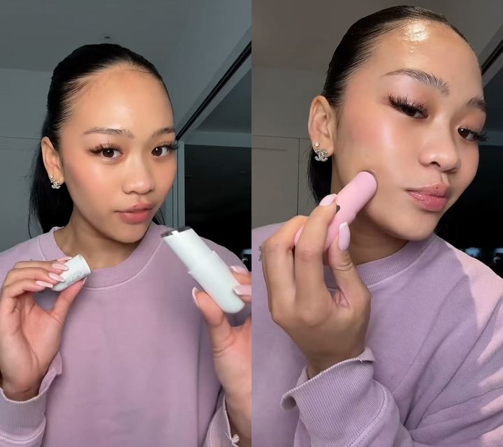 미국 올림픽 체조 금메달리스트 수니 리가 'LG 프라엘 수퍼폼 갈바닉 부스터'를 사용하는 모습.(사진=LG생활건강 제공) *재판매 및 DB 금지