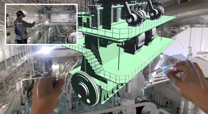 [거제=뉴시스] 신정철 기자= 삼성중공업은 22일, 삼성전자와 'XR 기술 개발 협력 MOU(양해각서)'를 체결하고, 삼성전자 'NIG XR' 쇼케이스 행사에서 XR 기술이 선박 검사에 활용되는 모습을 처음으로 공개했다.사진은 XR기술(갤럭시XR)을 활용해 선박 엔진을 검사하는 모습.(사진=삼성중공업 제공).2025.10.22. photo@newsis.com *재판매 및 DB 금지