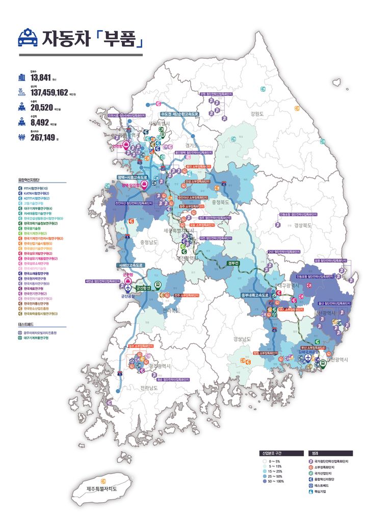 [세종=뉴시스]소부장 산업지도 예시다. 자동차 부품 집적도 그래픽이다.(사진=산업부 제공) *재판매 및 DB 금지