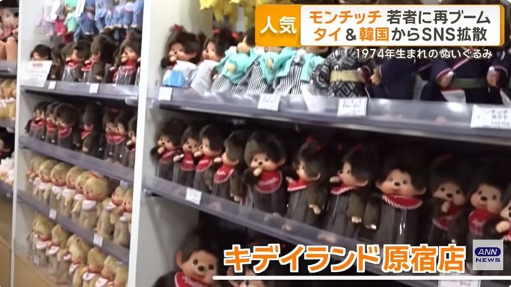 [서울=뉴시스]일본 하라주쿠에 있는 매장에서 몬치치 인형을 판매하고 있는 모습.(사진출처: 10월16일 방영된 ANN뉴스 화면 캡처)2025.10.23.