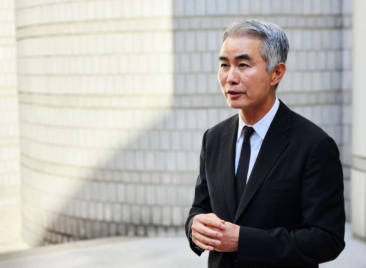 장현국 넥써쓰 대표가 23일 자본시장과 금융투자업에 관한 법률 위반 혐의에 대한 항소심 1차 공판을 마치고 취재진과 만나 입장을 전했다. (사진=넥써쓰 제공) *재판매 및 DB 금지