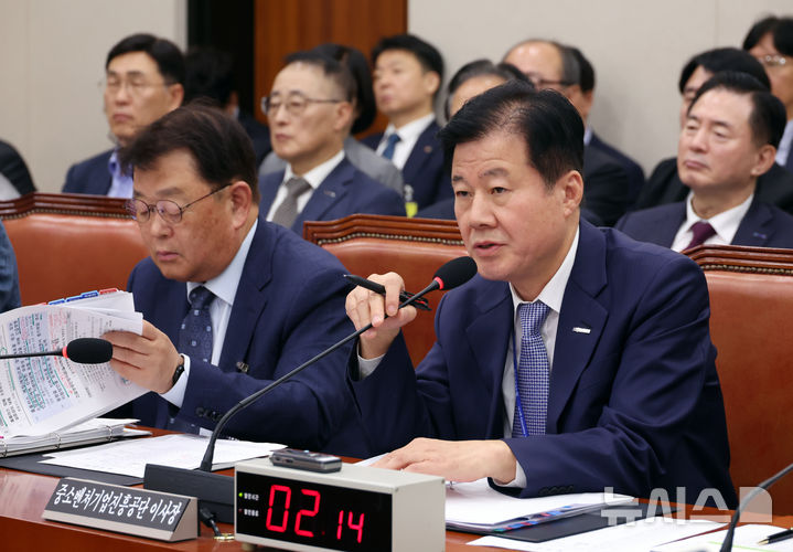 [서울=뉴시스] 고승민 기자 = 강석진 중소벤처기업진흥공단 이사장이 지난 10월 23일 서울 여의도 국회에서 열린 산업통상자원중소벤처기업위원회의 중소벤처기업진흥공단 등 국정감사에서 의원 질의에 답하고 있다. 2026.01.28. kkssmm99@newsis.com
