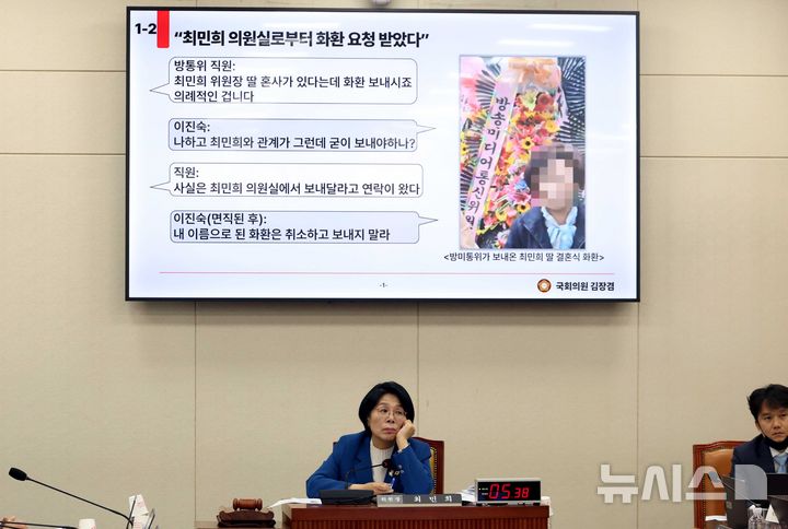 [서울=뉴시스] 조성봉 기자 = 최민희 국회 과방위원장이 23일 오후 서울 여의도 국회에서 열린 과학기술정보방송통신위원회 국정감사에서 잠시 생각에 잠겨 있다. 2025.10.23. suncho21@newsis.com