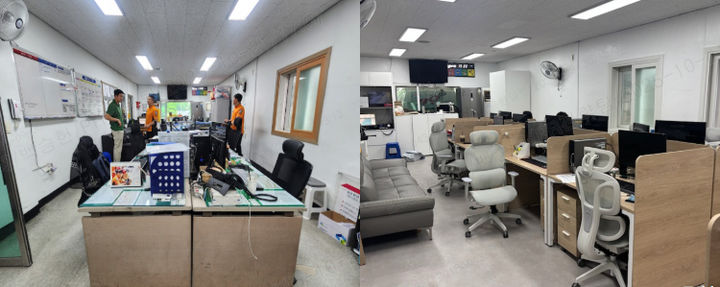 [서울=뉴시스]부산 해운대소방서 반여119안전센터 리모델링 전(왼쪽)과 후. (사진=한샘 제공) 2025.10.25. photo@newsis.com *재판매 및 DB 금지