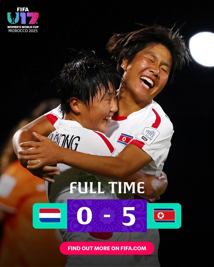 [서울=뉴시스]북한, U-17 여자 월드컵서 네덜란드 5-0 꺾고 16강 진출. (사진=FIFA 소셜미디어 캡처) 2025.10.25. photo@newsis.com *재판매 및 DB 금지