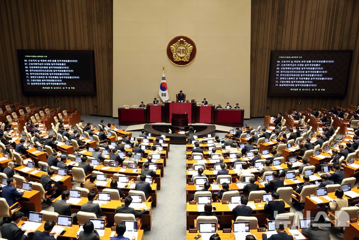 [서울=뉴시스] 조성봉 기자 = 우원식 국회의장이 지난달 26일 오후 서울 여의도 국회 본회의장에서 열린 제429회 국회(정기회) 제10차 본회의에서 민생법안 등 여야 비쟁점 법안들을 상정하고 있다. 2025.10.26. suncho21@newsis.com