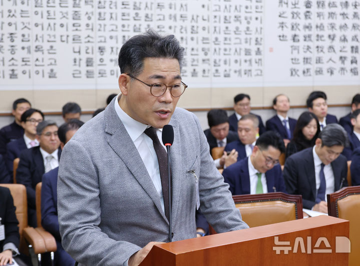 [서울=뉴시스] 김금보 기자 = 백해룡 경정이 27일 서울 여의도 국회에서 열린 법제사법위원회의 대검찰청에 대한 국정감사에서 질의에 답하고 있다. 2025.10.27. kgb@newsis.com