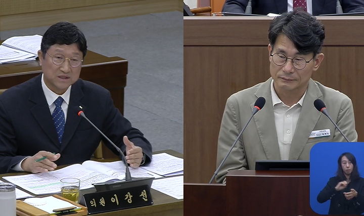 [서천=뉴시스] 조명휘 기자 = 이강선(더불어민주당·나선거구) 서천군의원이 28일 정해민 경제진흥과장에게 제335회 임시회 제5차본회의 군정 보충질의를 하고 있다. 2025.10.28. photo@newsis.com *재판매 및 DB 금지