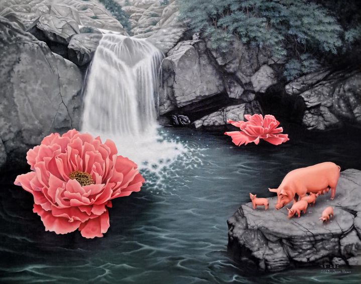 [부산=뉴시스] 심점환 작가의 작품 '소풍-격류'(사진=아리안 갤러리 제공) 2025.10.28. photo@newsis.com *재판매 및 DB 금지