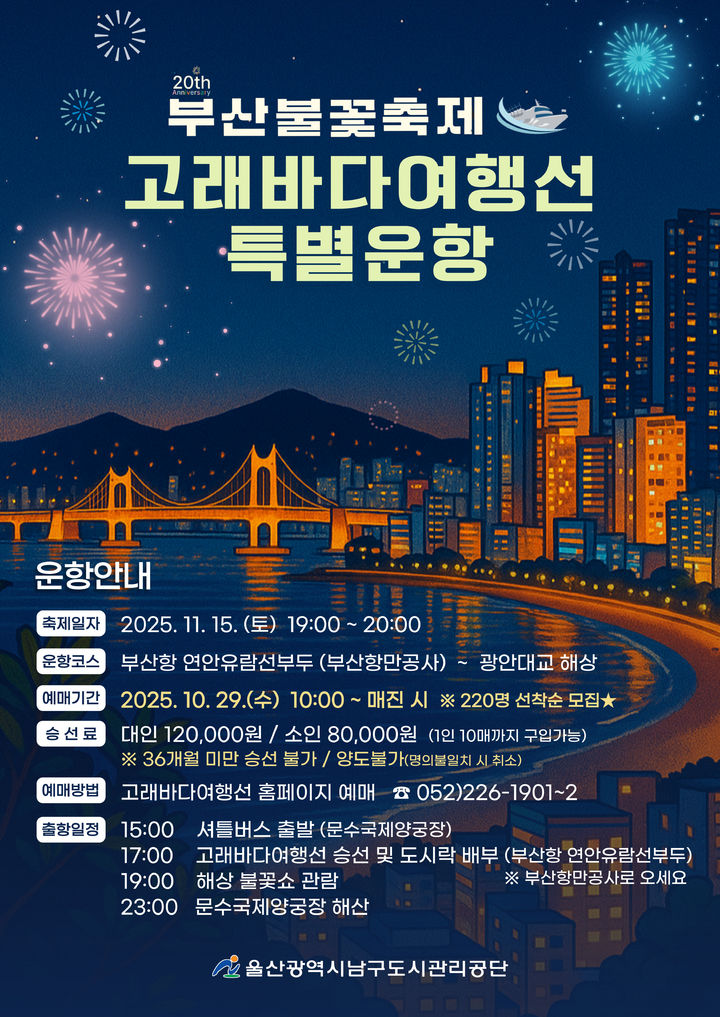 울산 고래바다여행선, 부산불꽃축제 해상관람 특별운항
