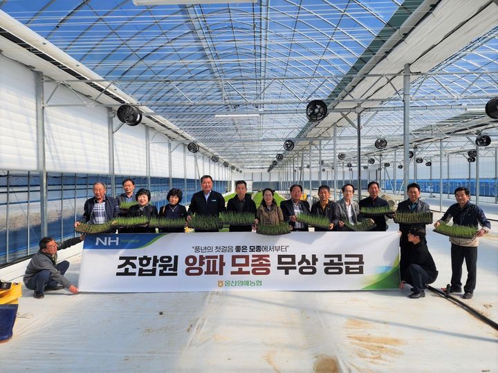 [울산=뉴시스] 울산원예농협(조합장 김창균)은 29일 울주군 웅촌 대복리 울산원예농협 육묘센터에서 영농회장 등 관계자가 참석한 가운데 조합원 양파 모종 무상 공급 행사를 진행했다고 밝혔다. (사진= 울산원예농협 제공) 2025.10.29.photo@newsis.com *재판매 및 DB 금지