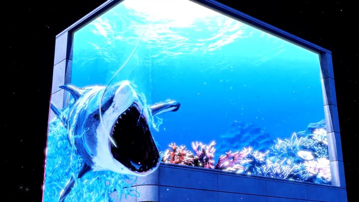 [통영=뉴시스] 신정철 기자= 경남 통영시는 ‘강구안 야간경관 개선사업’의 일환으로 강구안브릿지 교량분수와 문화마당 미디어아트를 시범운영 중이며, 오는 11월 중순에 정식 개장할 방침이라고 29일 밝혔다.사진은 문화마당 대형 전광판 모습.(사진=통영시 제공).2025.10.29. photo@newsis.com *재판매 및 DB 금지