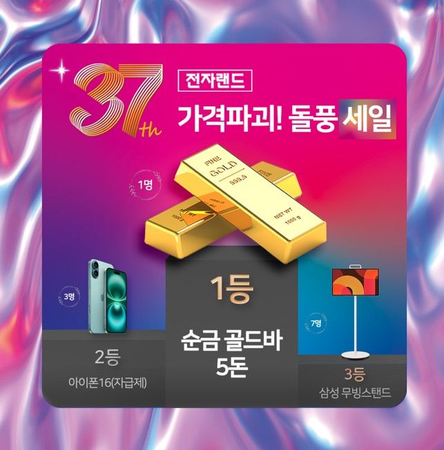 [서울=뉴시스] 전자랜드는 창립 37주년을 기념해 다음 달 1일부터 연말까지 다채로운 혜택을 받을 수 있는 '가격 파괴 돌풍 세일' 프로모션을 진행한다고 30일 밝혔다. (사진=전자랜드 제공) *재판매 및 DB 금지