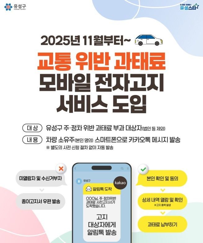 [대전=뉴시스] 대전 유성구 교통위반 과태료 모바일 서비스 홍보물. (사진=유성구 제공) 2025.10.30. photo@newsis.com *재판매 및 DB 금지