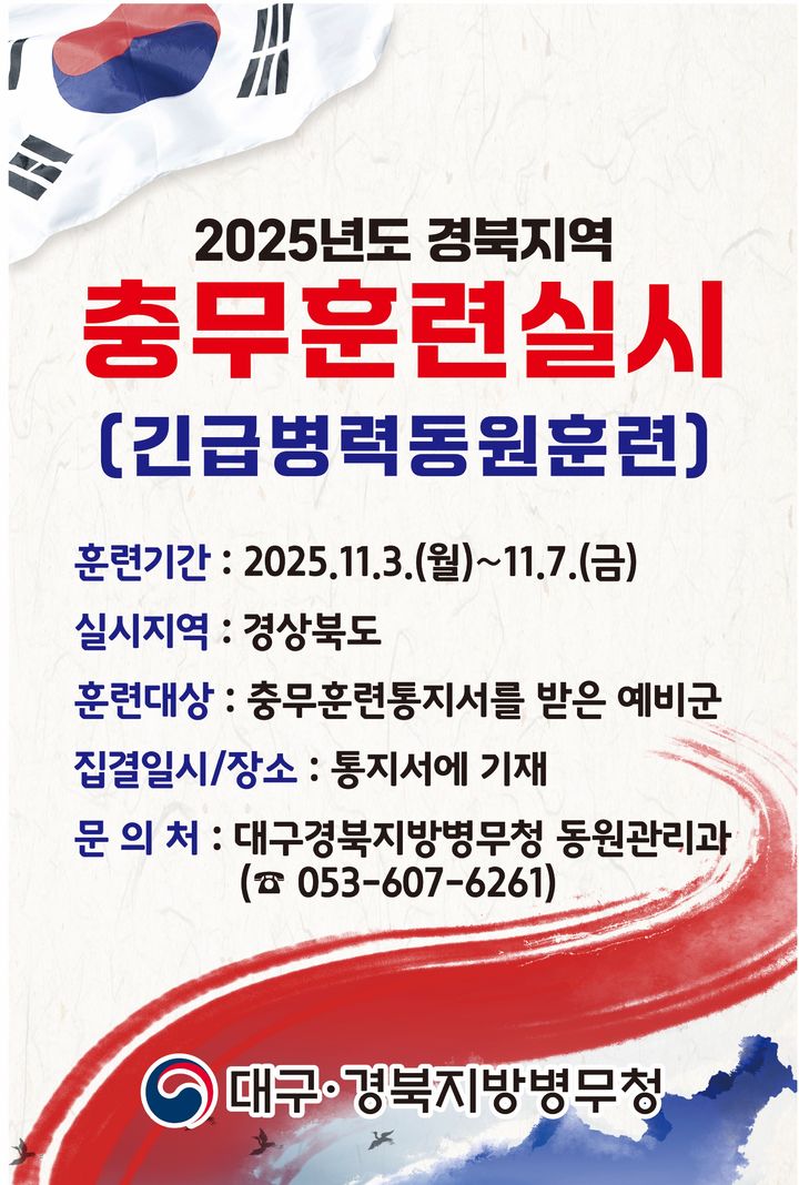 [안동=뉴시스] 2025 경북지역 충무훈련 안내 포스터. (사진=대구경북지방병무청 제공) 2025.11.02. photo@newsis.com *재판매 및 DB 금지