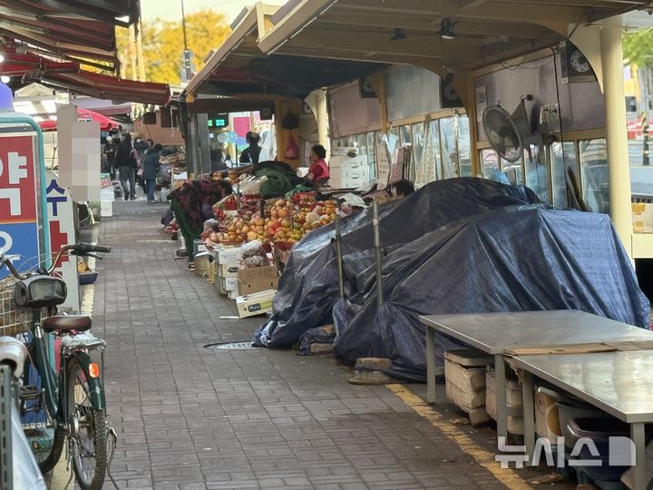 [경주=뉴시스] 안병철 기자 = 2025 APEC 정상회의가 열리는 경북 경주에서 지역 상인들이 교통 통제 등으로 불편을 호소하고 있다. 사진은 경주 성동시장 인근 난장 모습. 2025.10.30. abc1571@newsis.com