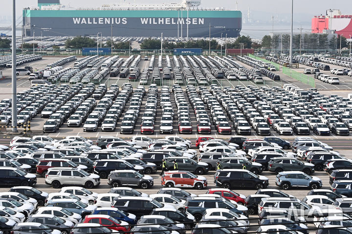 [평택=뉴시스] 김종택 기자 = 30일 경기 평택시 포승읍 평택항 자동차 전용부두에 선적을 기다리는 수출용 차량이 세워져 있다.   한미 정상회담을 계기로 양국간 관세협상이 타결됨에 따라 미국은 우리나라에 대한 상호관세를 15%로 유지하고 자동차 및 부품 관세도 현행 25%에서 15%로 인하하기로 했다. 2025.10.30. jtk@newsis.com