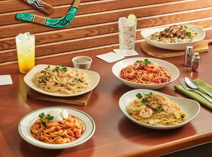 [서울=뉴시스] 아웃백 대표 메뉴인 트러플 머쉬룸 투움바 파스타(왼쪽 상단)와 부라타 로제 투움바 파스타(왼쪽 하단).(사진=다이닝브랜즈그룹 제공) *재판매 및 DB 금지