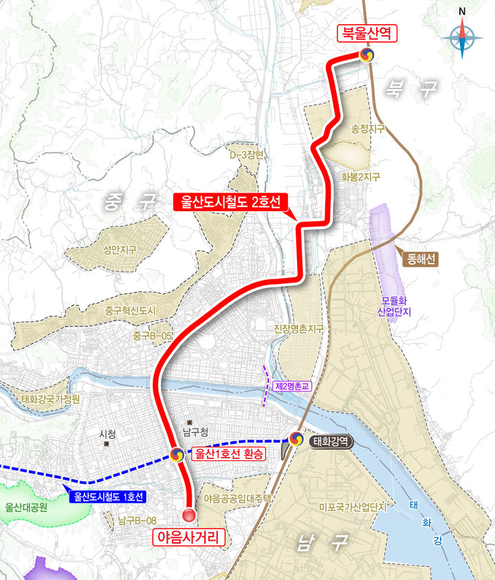 [울산=뉴시스] 울산시는 31일 기획재정부의 ‘제10차 재정사업평가위원회’에서 울산도시철도 2호선 건설사업이 예비타당성 조사 대상에 선정됐다고 밝혔다. 사진은 2호선 노선도. (사진= 울산시 제공) 2025.10.31.photo@newsis.com *재판매 및 DB 금지