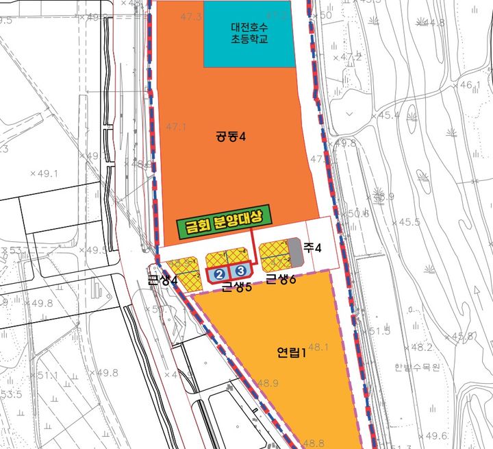 [대전=뉴시스] 대전도시공사가 도안갑천지구 친수구역에 조성된 단독주택용지 2필지, 근린생활시설용지 3필지 등 총 5필지(면적 2321㎡)를 공급한다. (사진=대전도시공사 제공) 2025.10.31. photo@newsis.com *재판매 및 DB 금지
