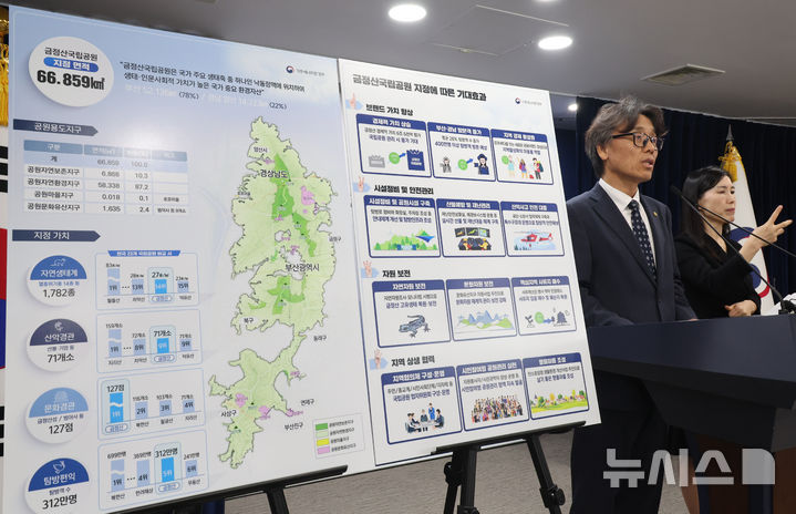 [서울=뉴시스] 김명원 기자 = 금한승 기후에너지환경부(기후부) 1차관이 31일 서울 종로구 정부서울청사에서 금정산국립공원 지정 심의 등 10월 5주차 정책브리핑을 하고 있다. 2025.10.31. kmx1105@newsis.com