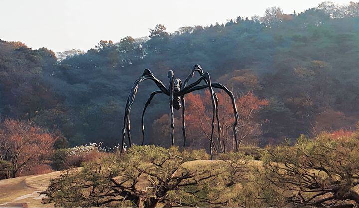 호암미술관 전통 희원 호수가에 설치된 루이즈 부르즈아의 거미(마망). 전 세계에서 유일하게 대자연속에 세워진 거미는 압도적인 조각의 아름다움을 뽐낸다. *재판매 및 DB 금지