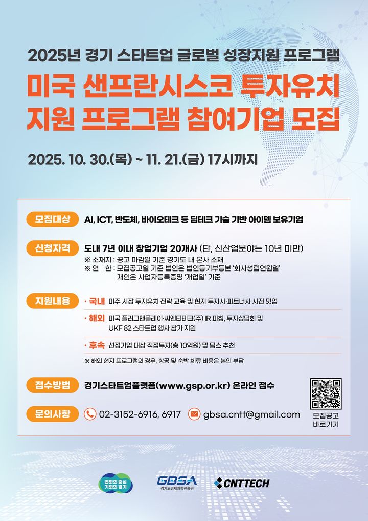 경기도, 美 샌프란시스코 진출 지원…스타트업 모집