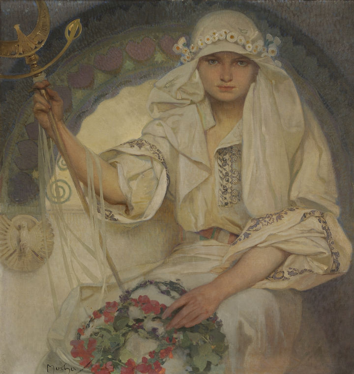 슬라비아 Slavia, c.1920, 캔버스에 유채, 80 x 76 cm ⓒ Mucha Trust 2025 *재판매 및 DB 금지