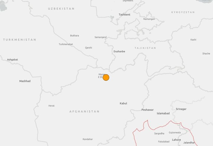 [서울=뉴시스] 미국 지질조사국(USGS)에 따르면 3일(현지 시간) 오전 0시 59분 아프가니스탄 북부 발흐주 주도 마자르-이 샤리프로부터 남동쪽으로 37㎞ 떨어진 사망간주 지역에서 규모 6.3의 지진이 발생했다. (사진=USGS 홈페이지 갈무리) 2025.11.03. *재판매 및 DB 금지