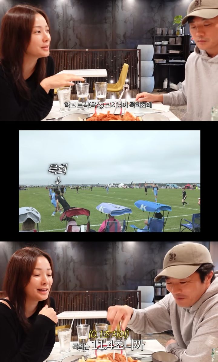 [서울=뉴시스] 배우 권상우와 손태영 부부가 아들 룩희의 운동 실력을 자랑했다. (사진=유튜브 채널 'Mrs. 뉴저지 손태영' 캡처) 2025.11.03. photo@newsis.com *재판매 및 DB 금지