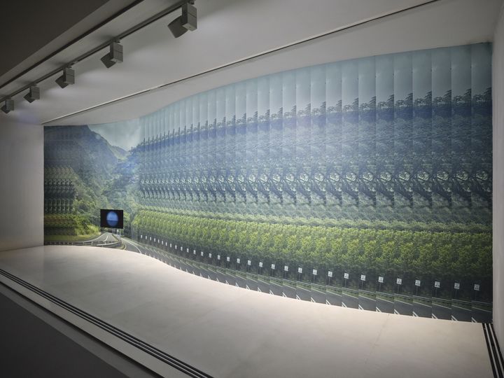 허지은(Gi (Ginny) Huo), 〈라이에로 가는 길〉, 2025, 시트지에 디지털 컬러 프린트, 단채널 영상, 16mm 필름, 컬러, 1분 55초, 반복 재생, 725.8 × 240cm, 사진 이의록 *재판매 및 DB 금지