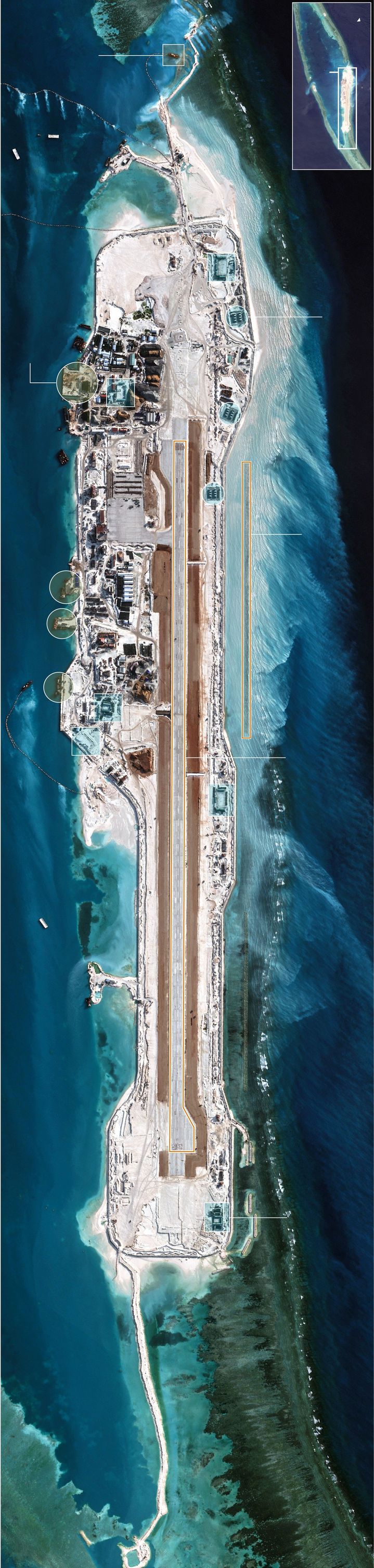 [서울=뉴시스]베트남이 스프래틀리 군도(중국명 남사 군도, 베트남명 쯔엉사 군도)의 샌드 케이에 건설한 대규모 군사 기지. (출처=미 전략국제연구소(CSIS), WSJ에서 재인용) 2025.11.4.&nbsp; *재판매 및 DB 금지