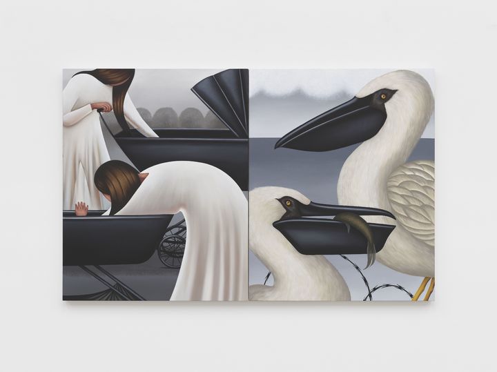 Julie Curtiss Cradles 2025 Acrylic and oil on canvas Diptych, each: 101.6 x 81.3 cm 40 x 32 in. © the artist. Photo © White Cube (Frankie Tyska).&nbsp; *재판매 및 DB 금지