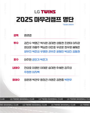 프로야구 LG 트윈스 2025 마무리캠프 참가 명단. (사진=LG 제공). 2025.11.05. *재판매 및 DB 금지