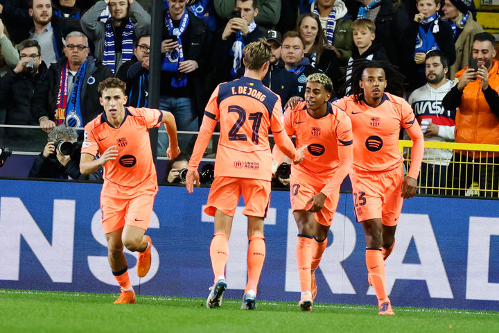 [브뤼헤=AP/뉴시스] 스페인 프로축구 프리메라리가 바르셀로나의 라민 야말(오른쪽 2번째). 2025.11.05.