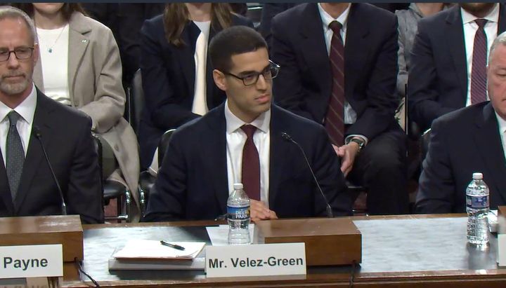 [워싱턴=뉴시스]알렉산더 벨레즈-그린 미국 국방부 정책담당 차관보(Deputy Under Secretary)가 6일(현지 시간) 미국 워싱턴DC 국회의사당에서 열린 상원 군사위원회 인사청문회에서 발언하고 있다. (사진=미 상원 군사위 캡쳐). 2025.11.07. *재판매 및 DB 금지