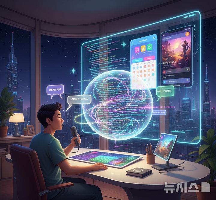 [서울=뉴시스] 영국 콜린스 사전의 2025년 '올해의 단어'로 '바이브 코딩(Vibe Coding)'이 선정됐다. 이 단어는 인공지능(AI)을 통해 자연어를 컴퓨터 코드로 변환하는 소프트웨어 개발 방식을 뜻한다. 첨부된 그래픽은 AI에 요청해 만든 것. 2025.11.07.