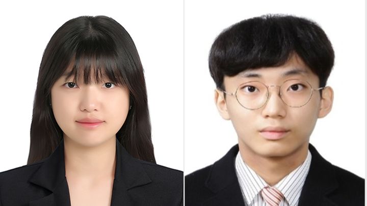 [천안=뉴시스] 한국기술교육대학교 에너지신소재화학공학부 이가연 석사과정생(왼쪽)과 최우석 학생. (사진=한국기술교육대학교 제공) 2025.11.07. photo@newsis.com *재판매 및 DB 금지