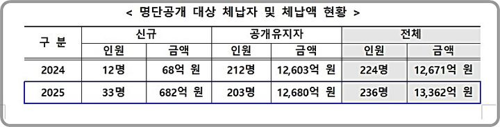 [대전=뉴시스] 올해 관세체납 명단공개 대상자 체납액 현황. (사진=관세청 제공) 2025.11.07. photo@newsis.com *재판매 및 DB 금지