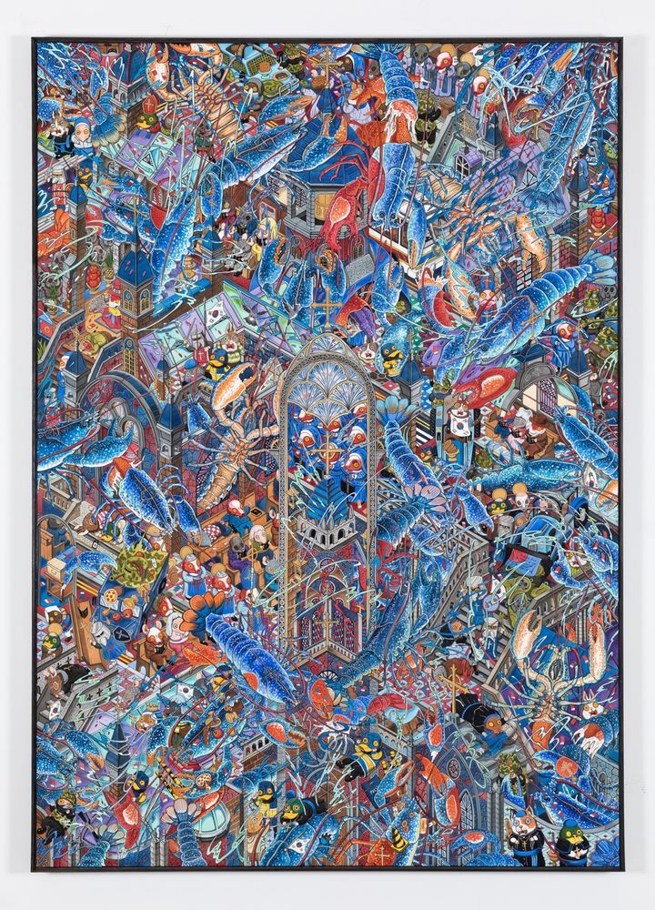 Hun Kyu Kim, Reddish Blue, 2025, Hand painted pigment on silk, 170 × 120cm. Courtesy of the artist and Perrotin *재판매 및 DB 금지