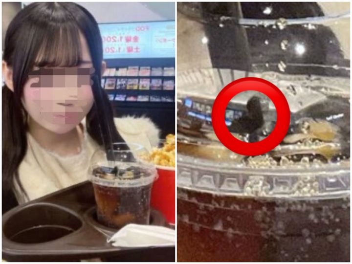 [뉴시스] 후지사키가 올린 사진(왼쪽), 음료 컵에 비친 남성의 실루엣(오른쪽). (사진=엑스 캡처) *재판매 및 DB 금지