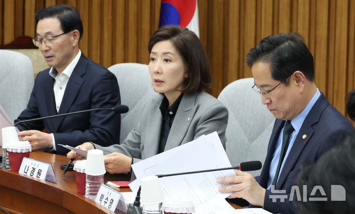 [서울=뉴시스] 조성봉 기자 = 나경원 국민의힘 지방선거 총괄기획단 위원장이 7일 오후 서울 여의도 국회에서 열린 제9회 전국동시지방선거 총괄기획단 전체회의에서 발언을 하고 있다. 2025.11.07. suncho21@newsis.com