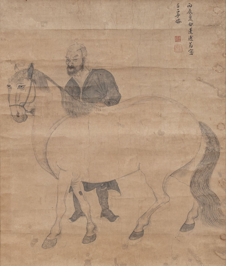 연옹 윤덕희, <준마도駿馬圖> 1736, 족자, 종이에 수묵채색, 76.3×64.7㎝. 추정가 5000만~1억원. *재판매 및 DB 금지