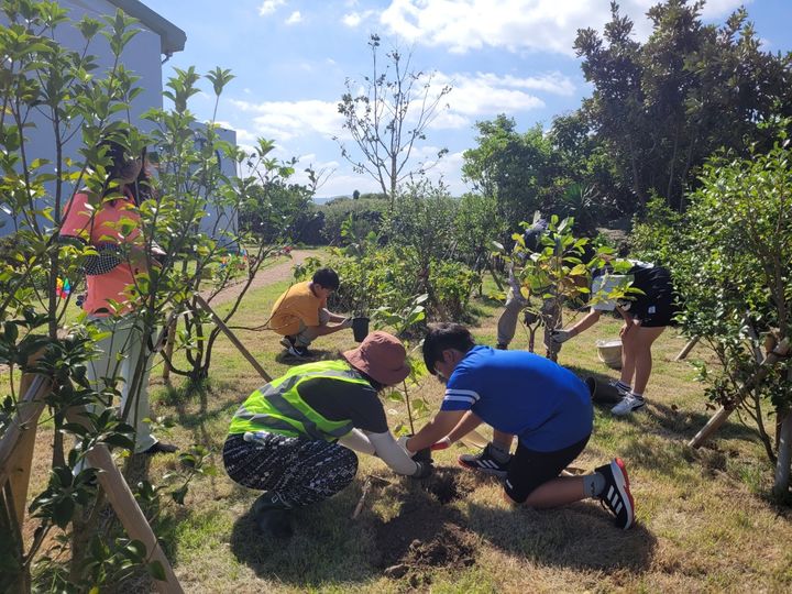 [제주=뉴시스] 귀덕초등학교 학교숲 활용 프로그램 모습. (사진=제주시 제공) 2025.11.10. photo@newsis.com *재판매 및 DB 금지