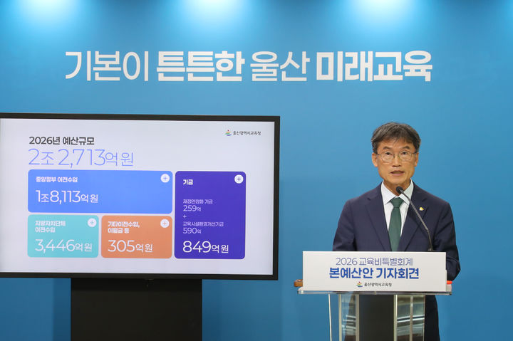 [울산=뉴시스] 구미현 기자 =천창수 울산시교육감은 10일 시교육청 프레스센터에서 2026년도 예산안으로 발표 기자회견을 하고 있다. (사진=울산시교육청 제공) 2025.11.10. photo@newsis.com *재판매 및 DB 금지