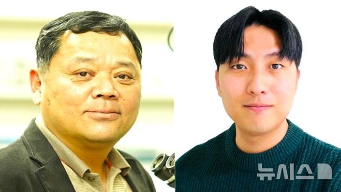 [포항=뉴시스] 송종욱 기자 = 포스텍 연구팀이 햇빛과 전기, 그리고 단순한 구조체로 오염된 물을 정화해 안전한 식수를 만들 수 있는 기술을 개발했다. 사진은 포스텍 기계공학과 임근배(왼쪽) 교수·박사과정 최운재 씨. (사진=포스텍 제공) 2025.11.11. photo@newsis.com